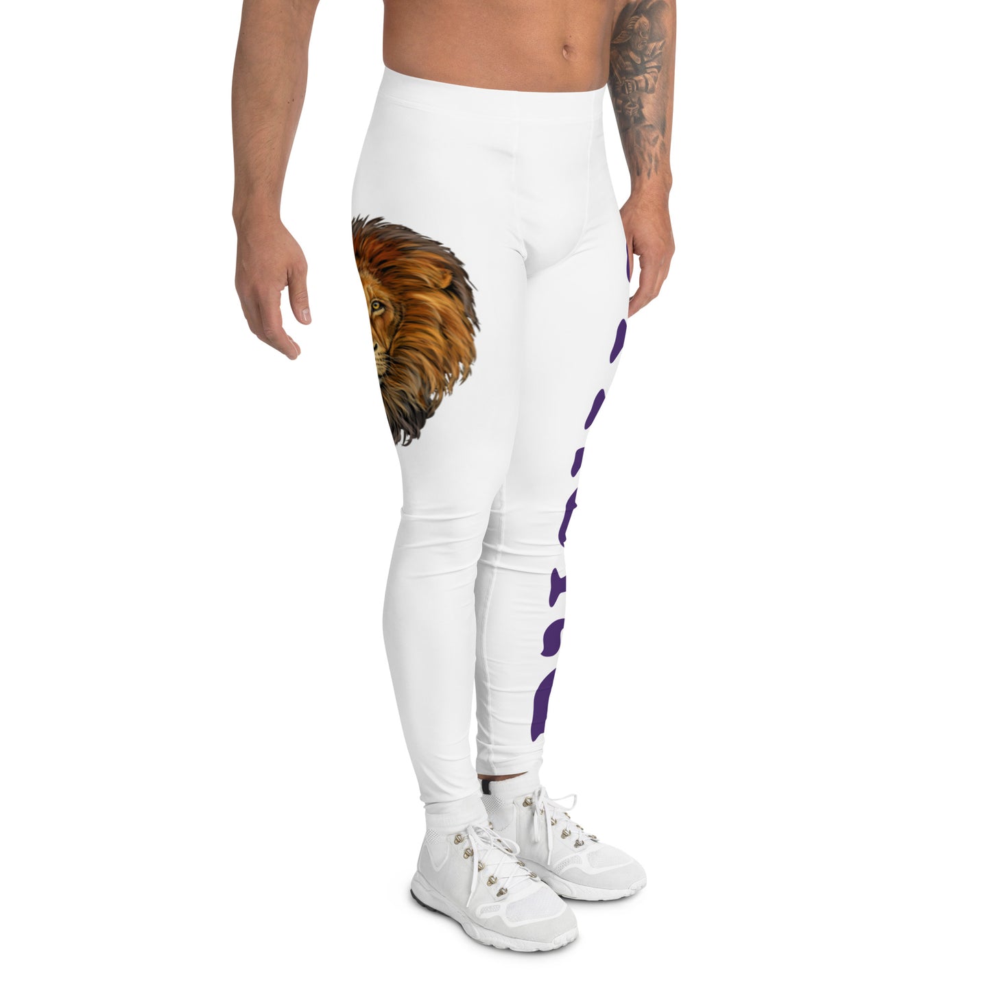 “STRONG”White Men's Leggings W/Purple Font