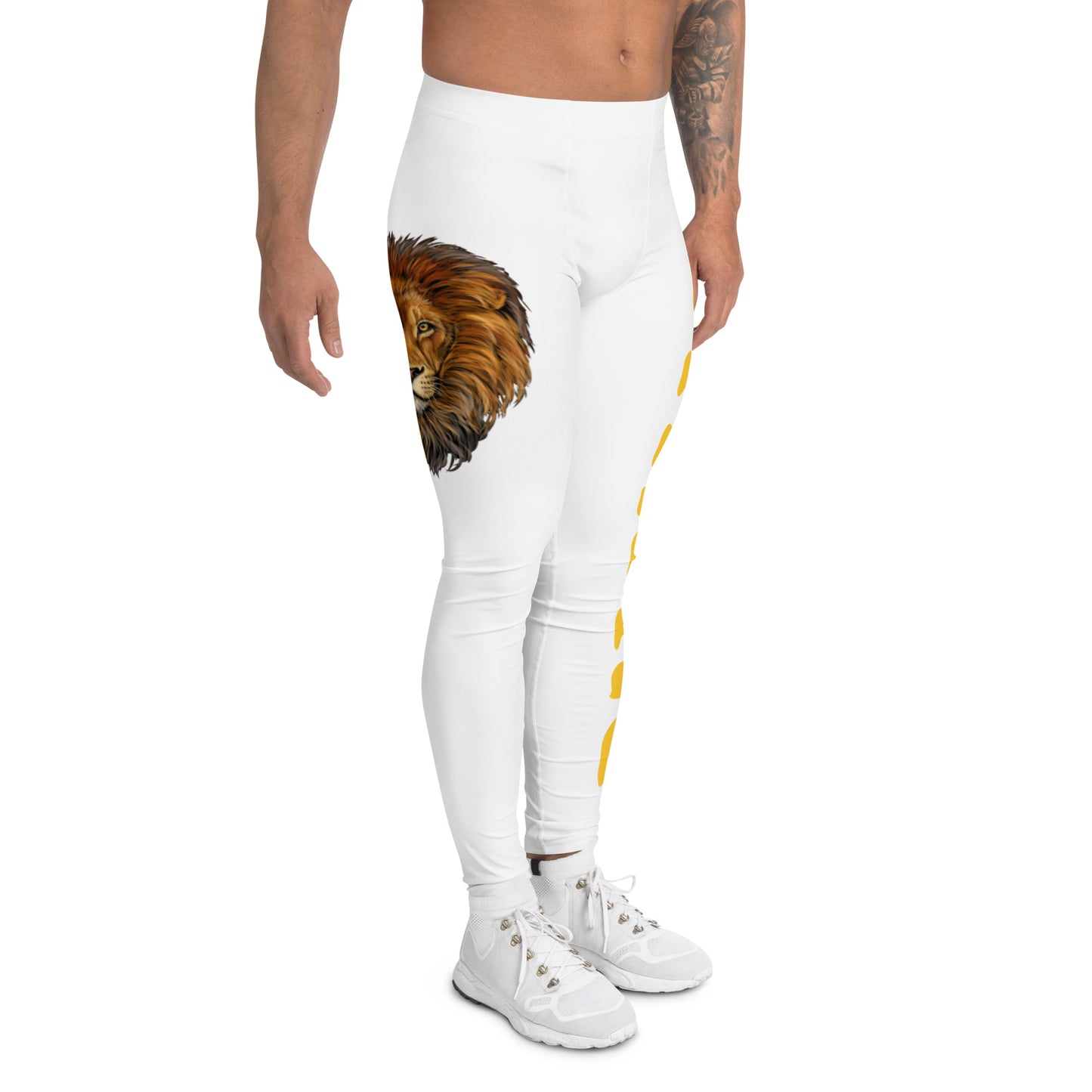 “STRONG”White Men's Leggings W/Yellow Font