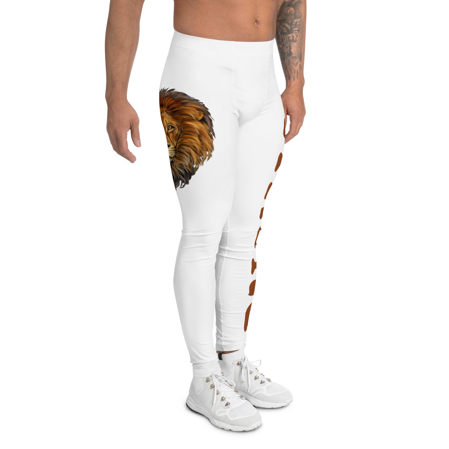 “STRONG”White Men's Leggings W/Brown Font