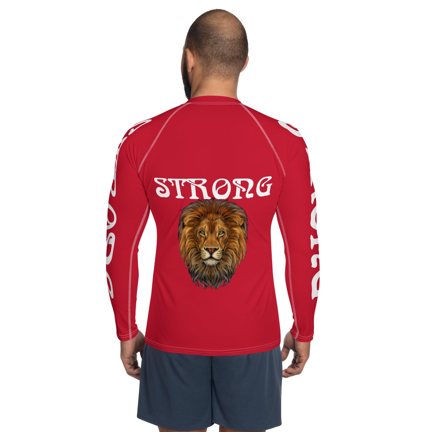 “STRONG”Red Men's Rash Guard W/White Font