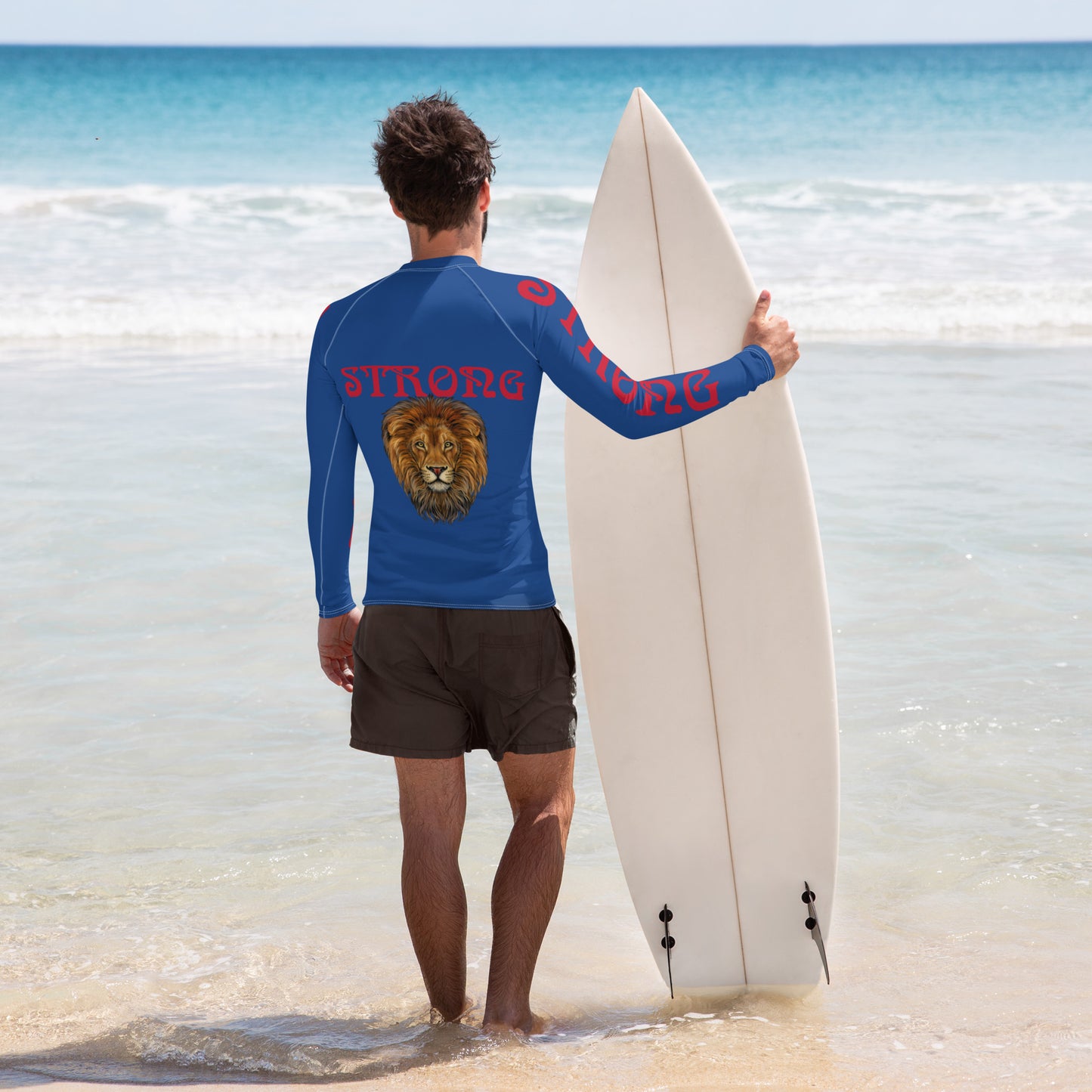 “STRONG”Blue Men's Rash Guard W/Red Font