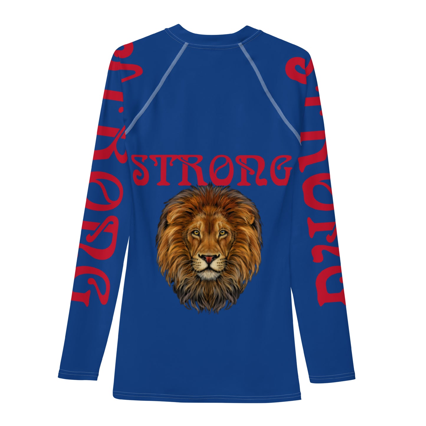 “STRONG”Blue Men's Rash Guard W/Red Font