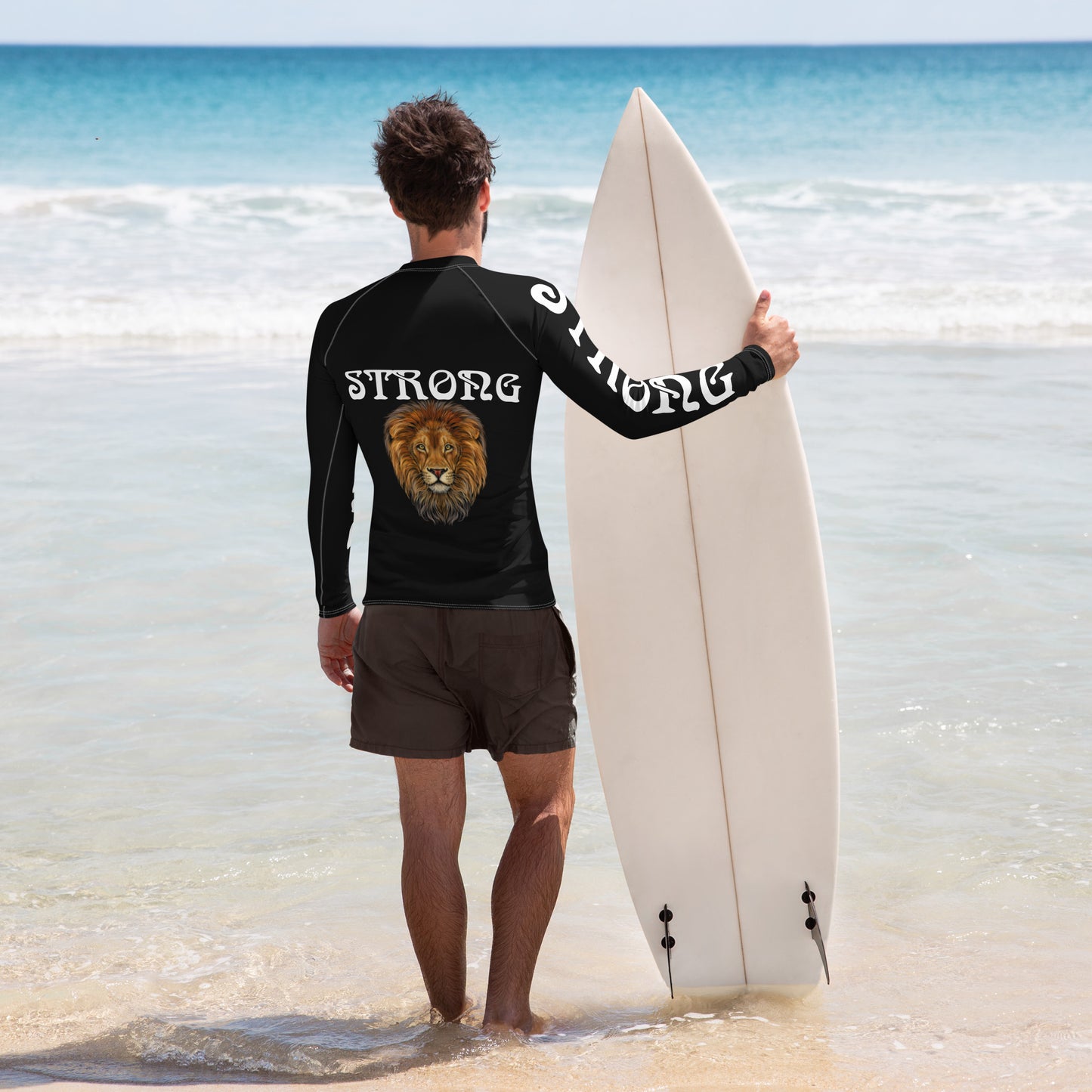 “STRONG”Black Men's Rash Guard W/White Font