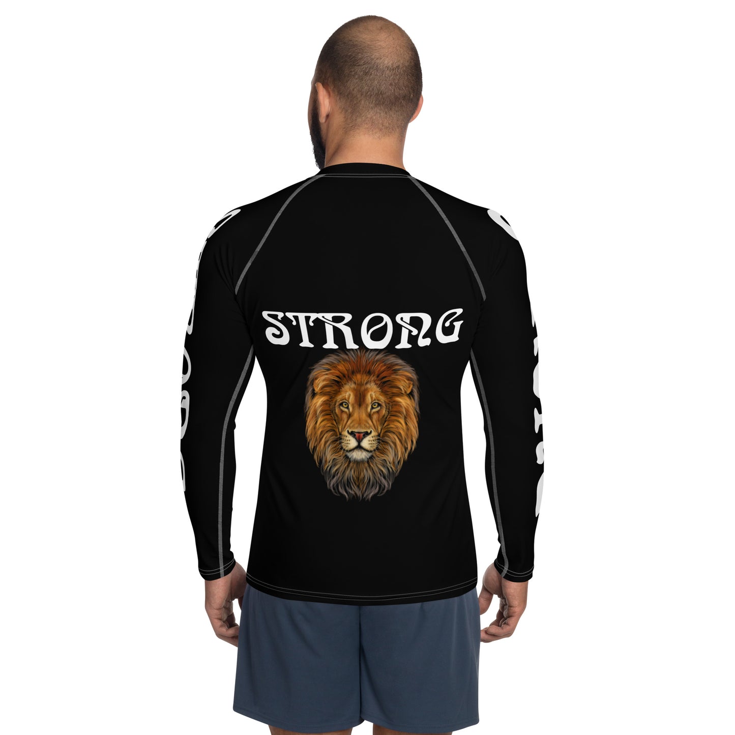 “STRONG”Black Men's Rash Guard W/White Font