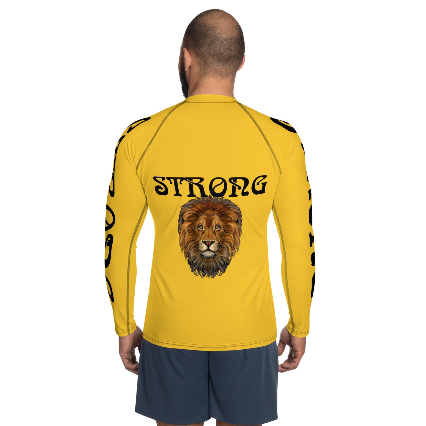“STRONG”Yellow Men's Rash Guard W/Black Font