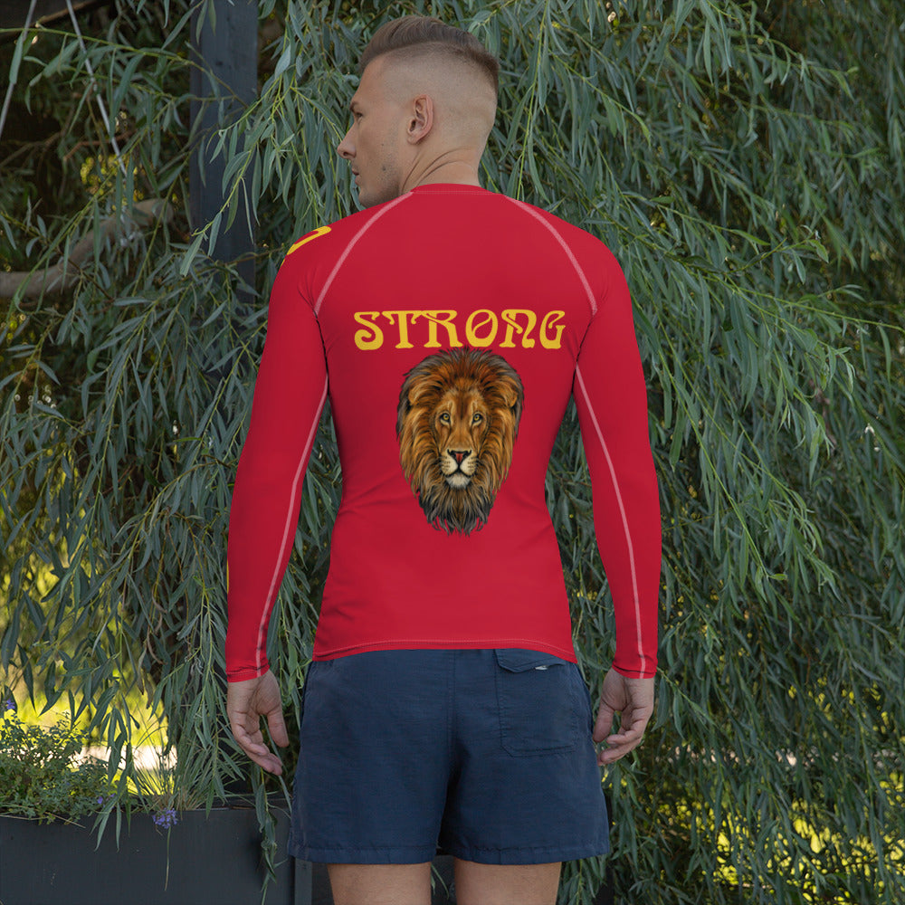 “STRONG”Red Men's Rash Guard W/Yellow Font