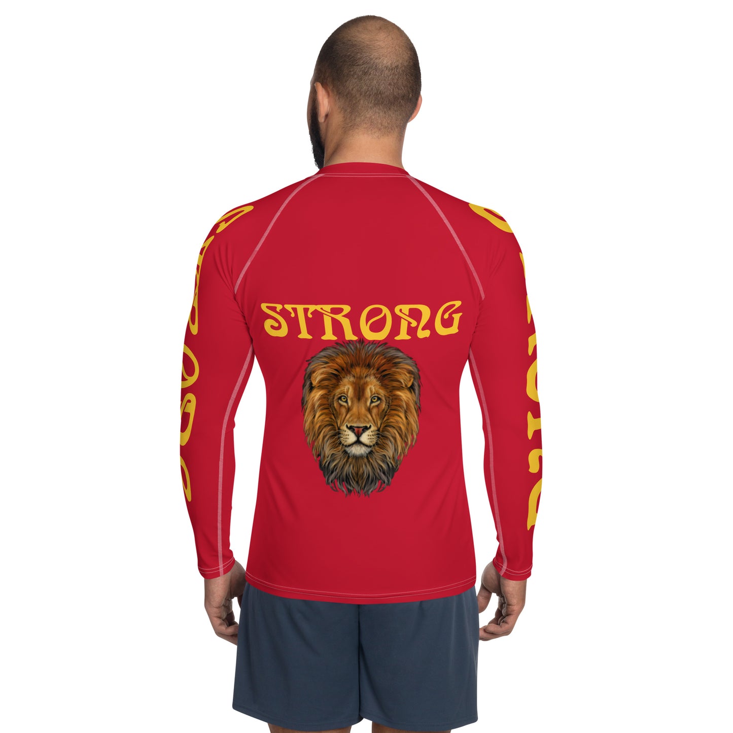 “STRONG”Red Men's Rash Guard W/Yellow Font
