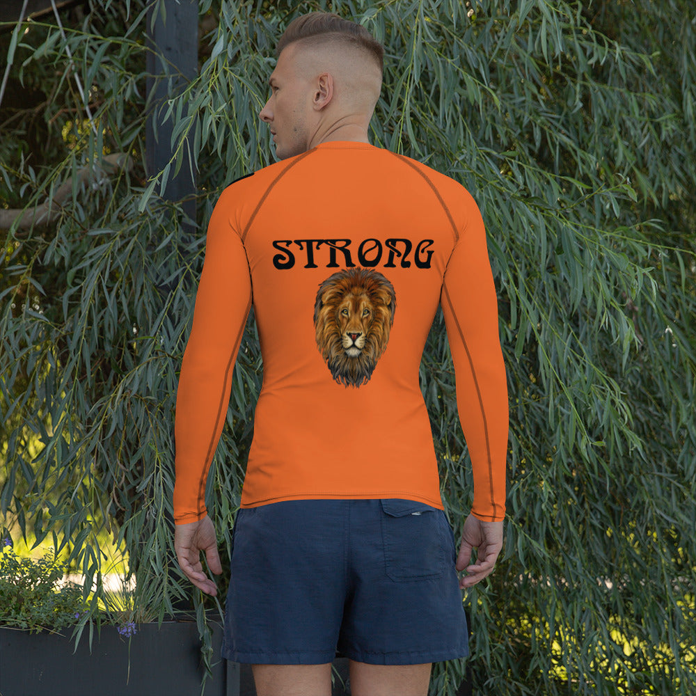 “STRONG”Orange Men's Rash Guard W/Black Font