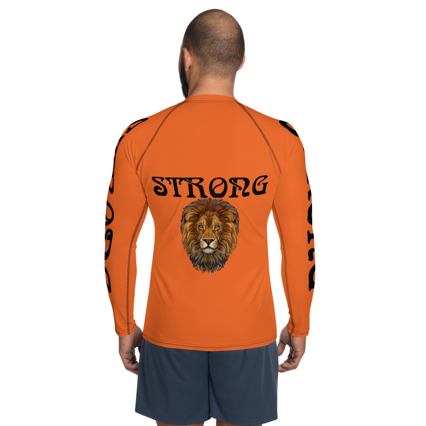 “STRONG”Orange Men's Rash Guard W/Black Font