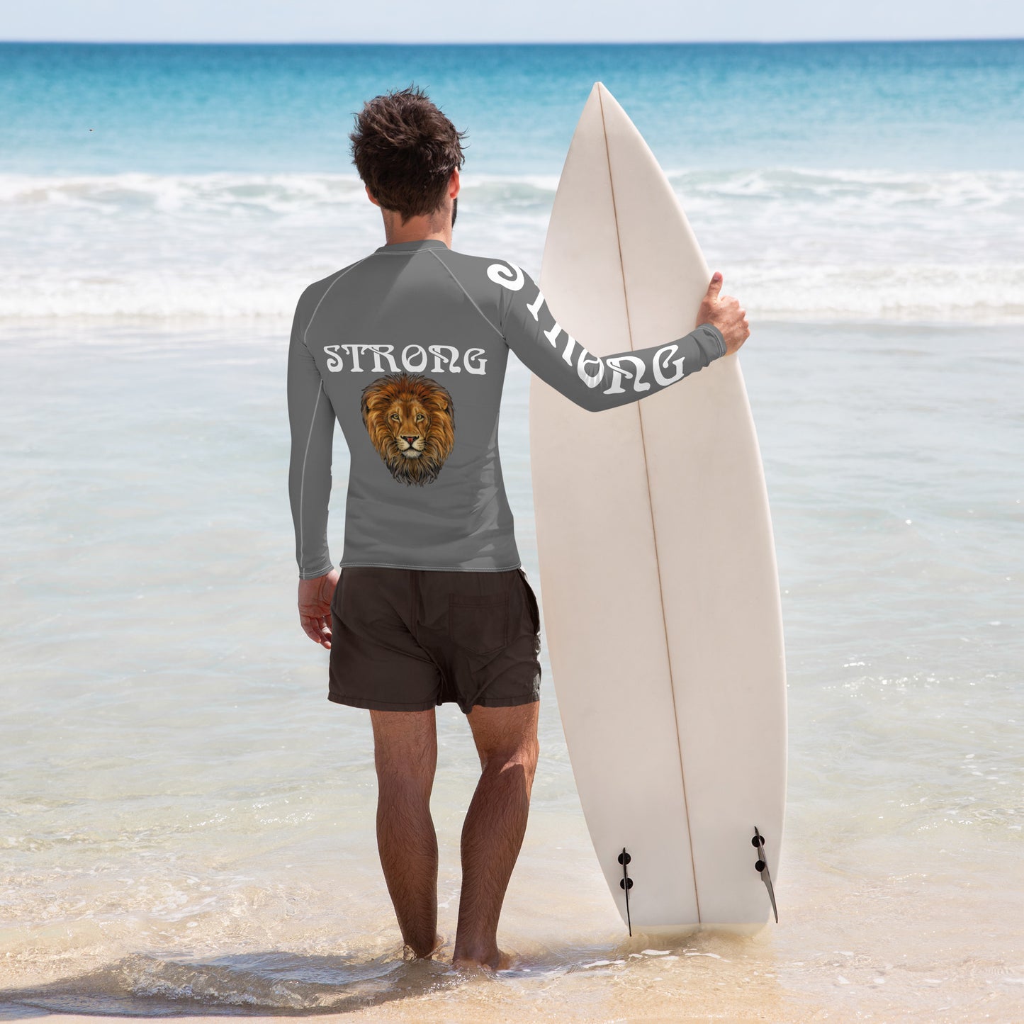 “STRONG”Grey Men's Rash Guard W/White Font