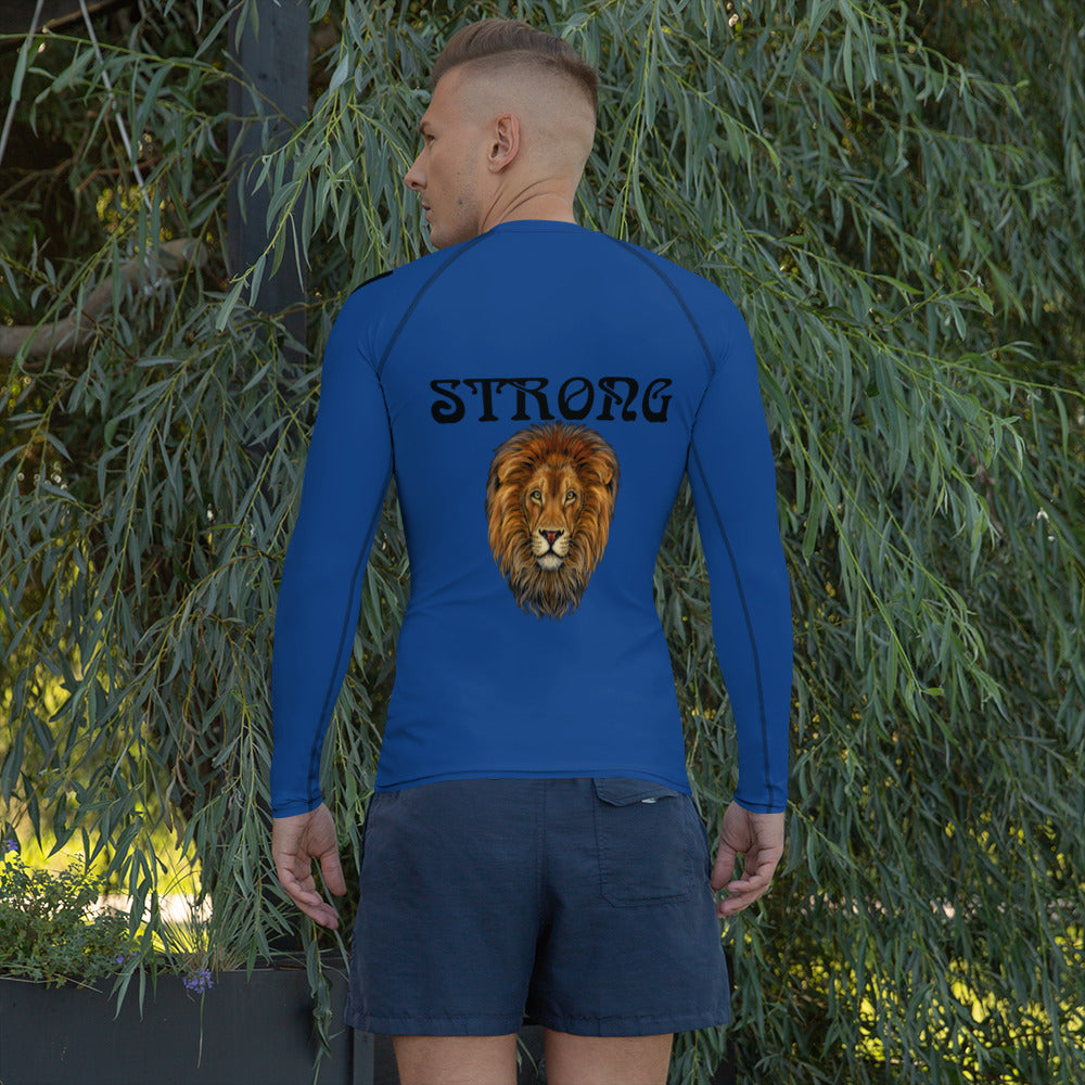 “STRONG”Blue Men's Rash Guard W/Black Font
