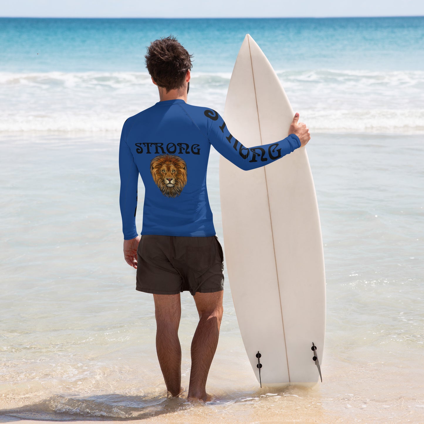 “STRONG”Blue Men's Rash Guard W/Black Font