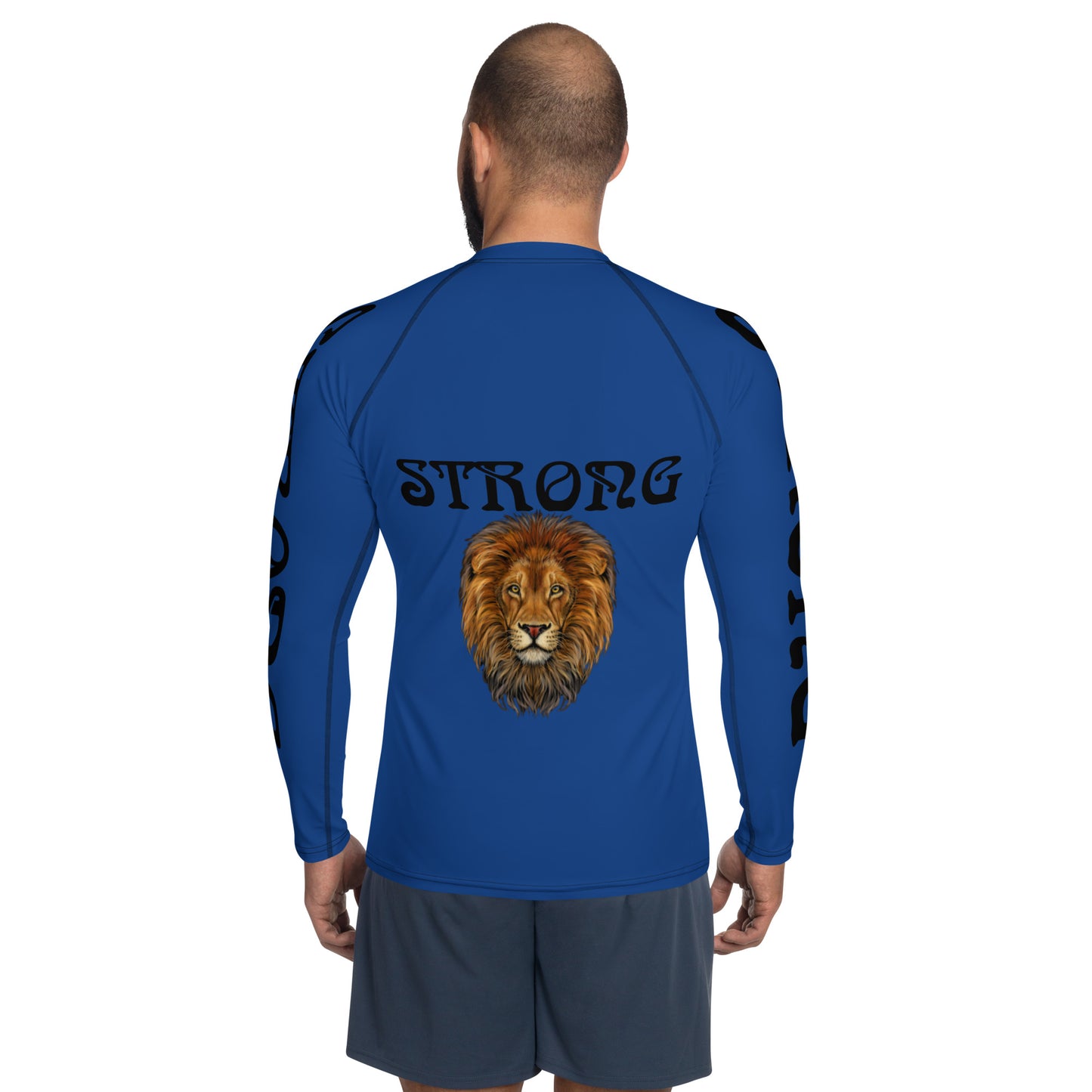 “STRONG”Blue Men's Rash Guard W/Black Font
