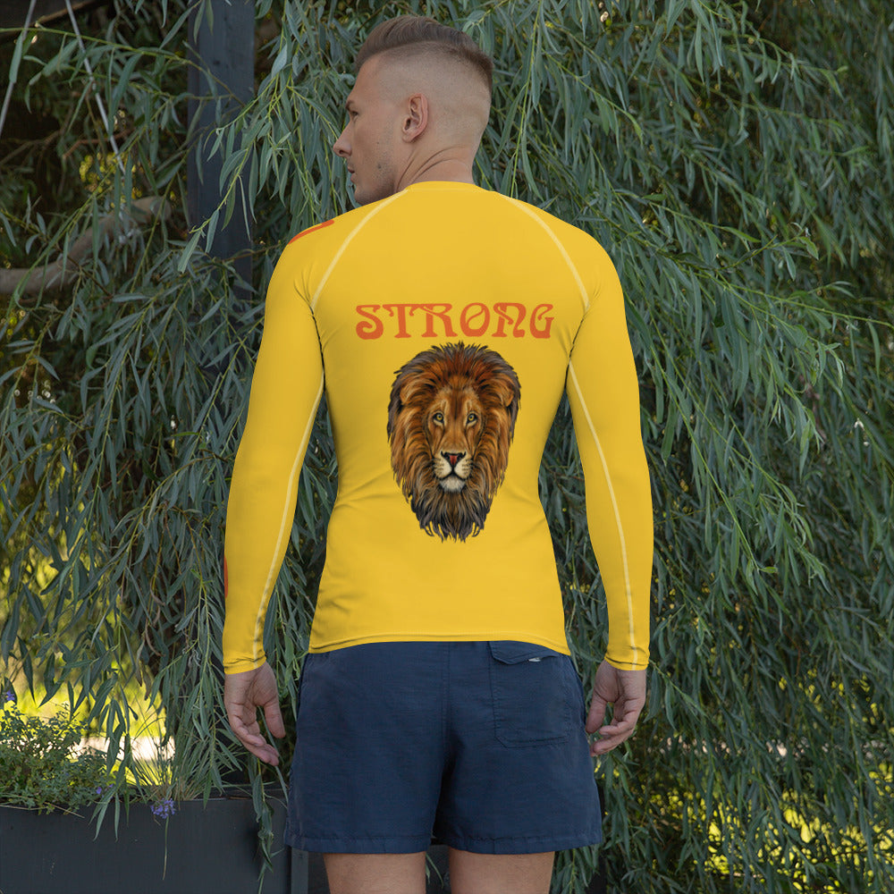 “STRONG”Yellow Men's Rash Guard W/Orange Font