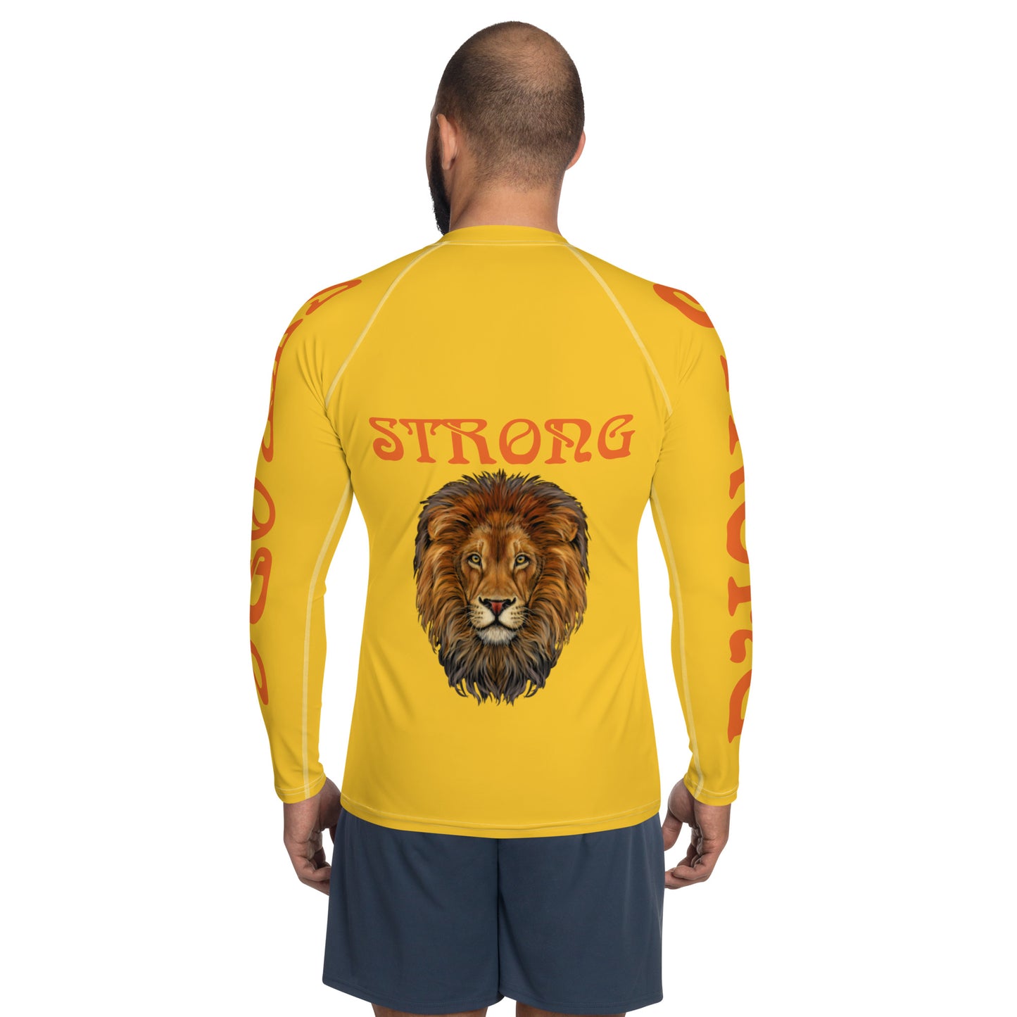 “STRONG”Yellow Men's Rash Guard W/Orange Font