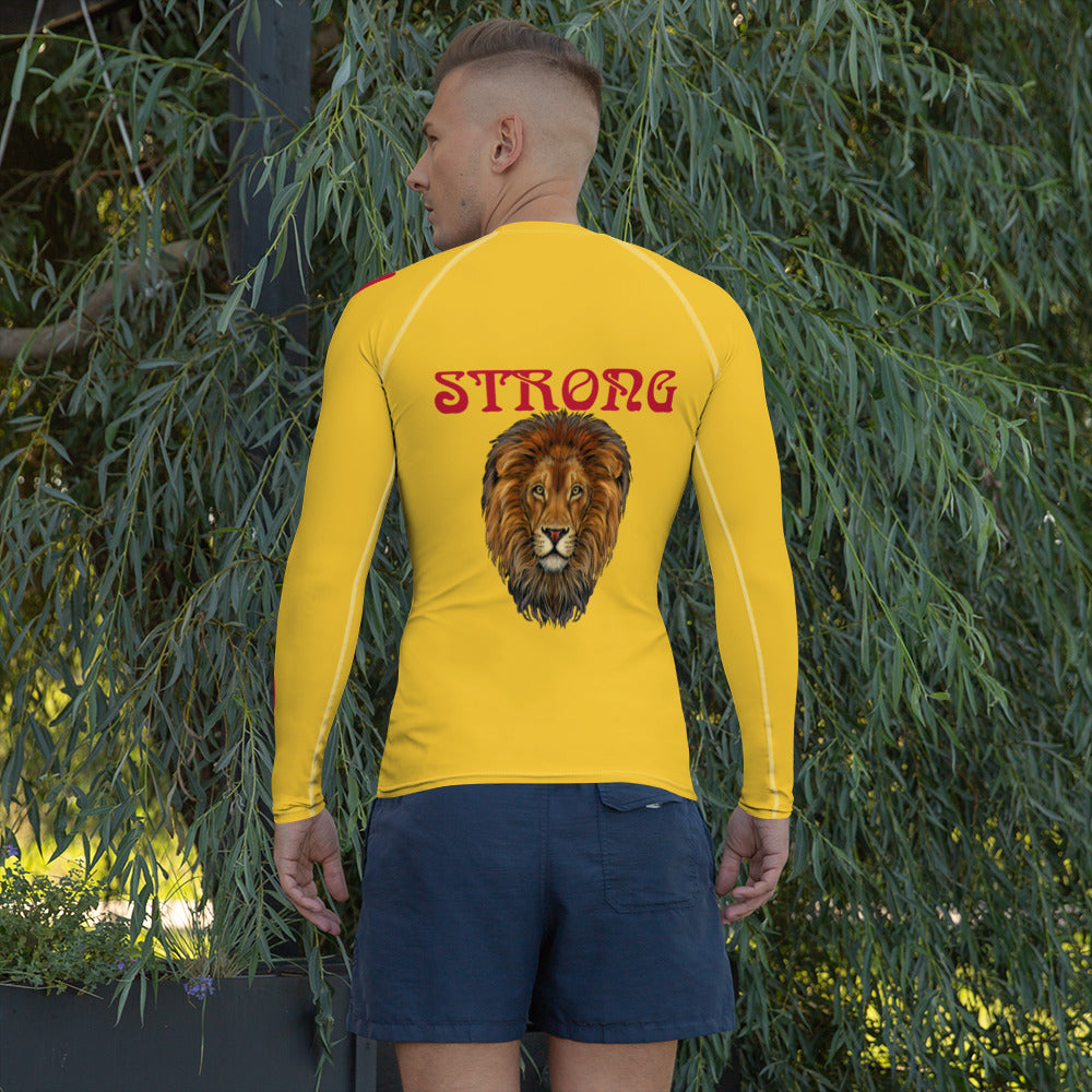 “STRONG”Yellow Men's Rash Guard W/Red Font
