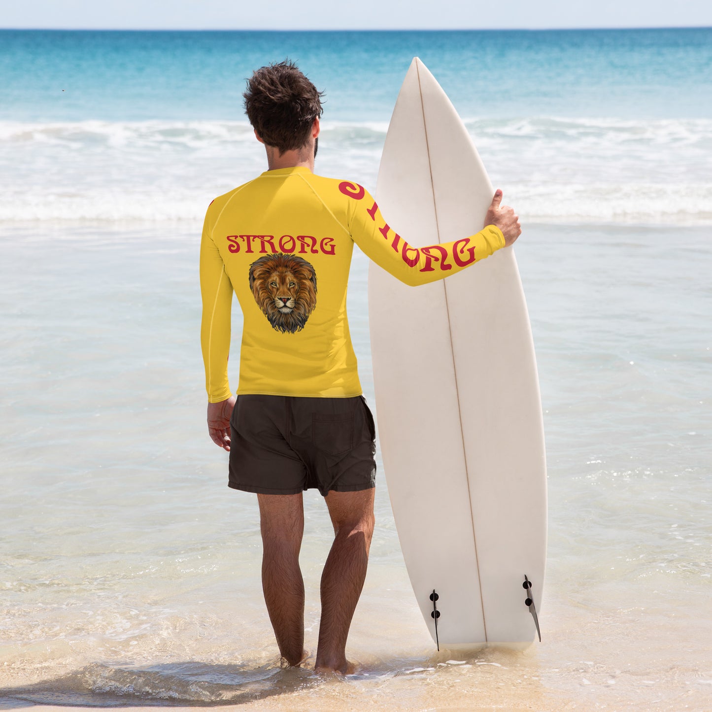 “STRONG”Yellow Men's Rash Guard W/Red Font