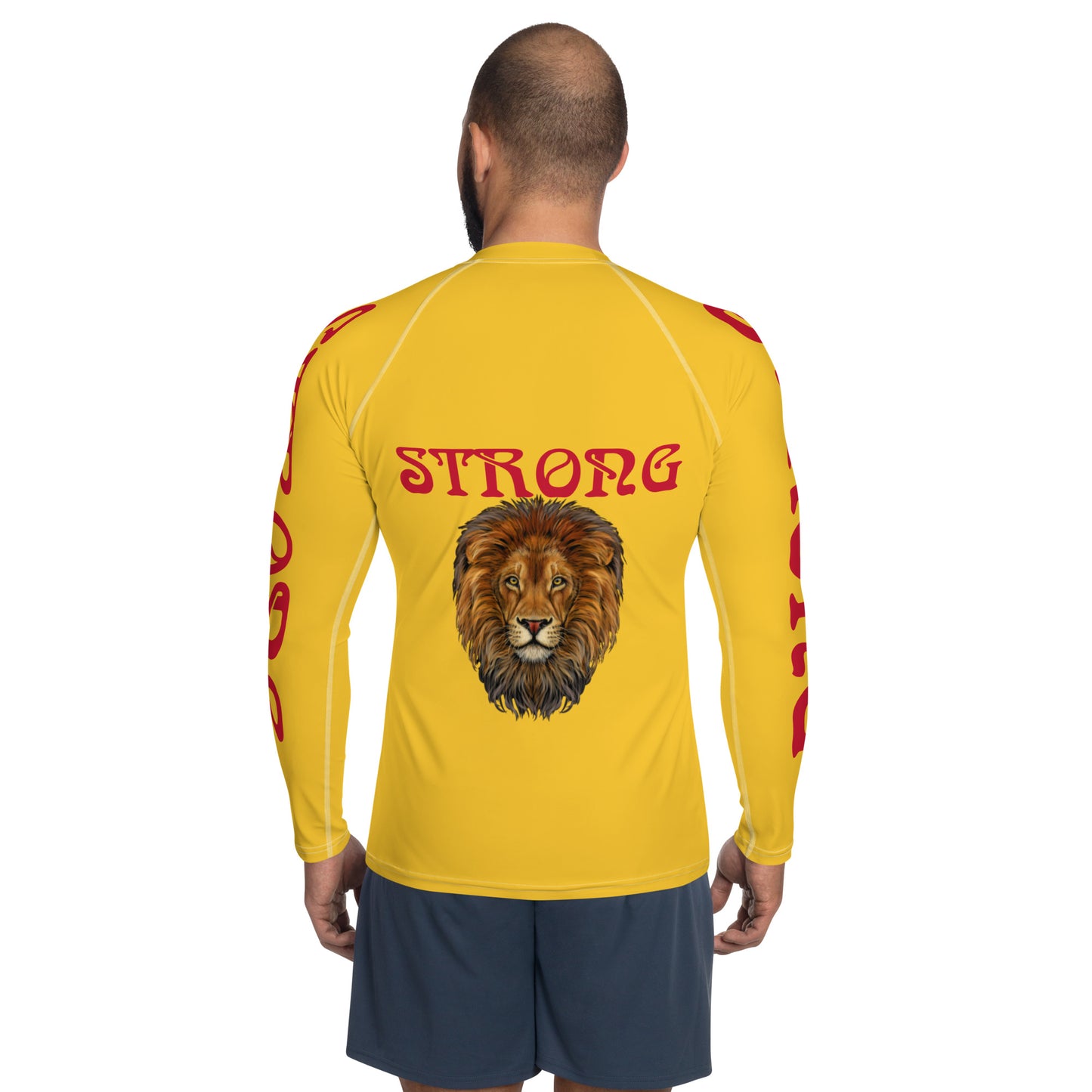 “STRONG”Yellow Men's Rash Guard W/Red Font