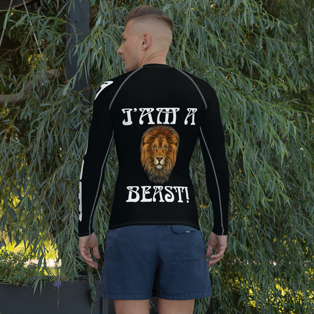 “I’AM A BEAST!”Black Men's Rash Guard W/White Font