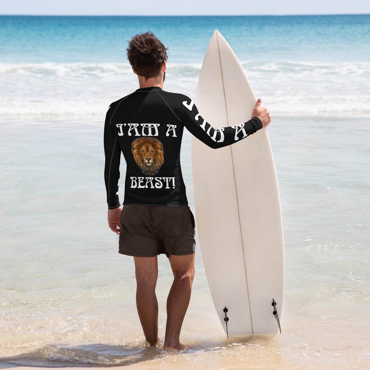 “I’AM A BEAST!”Black Men's Rash Guard W/White Font