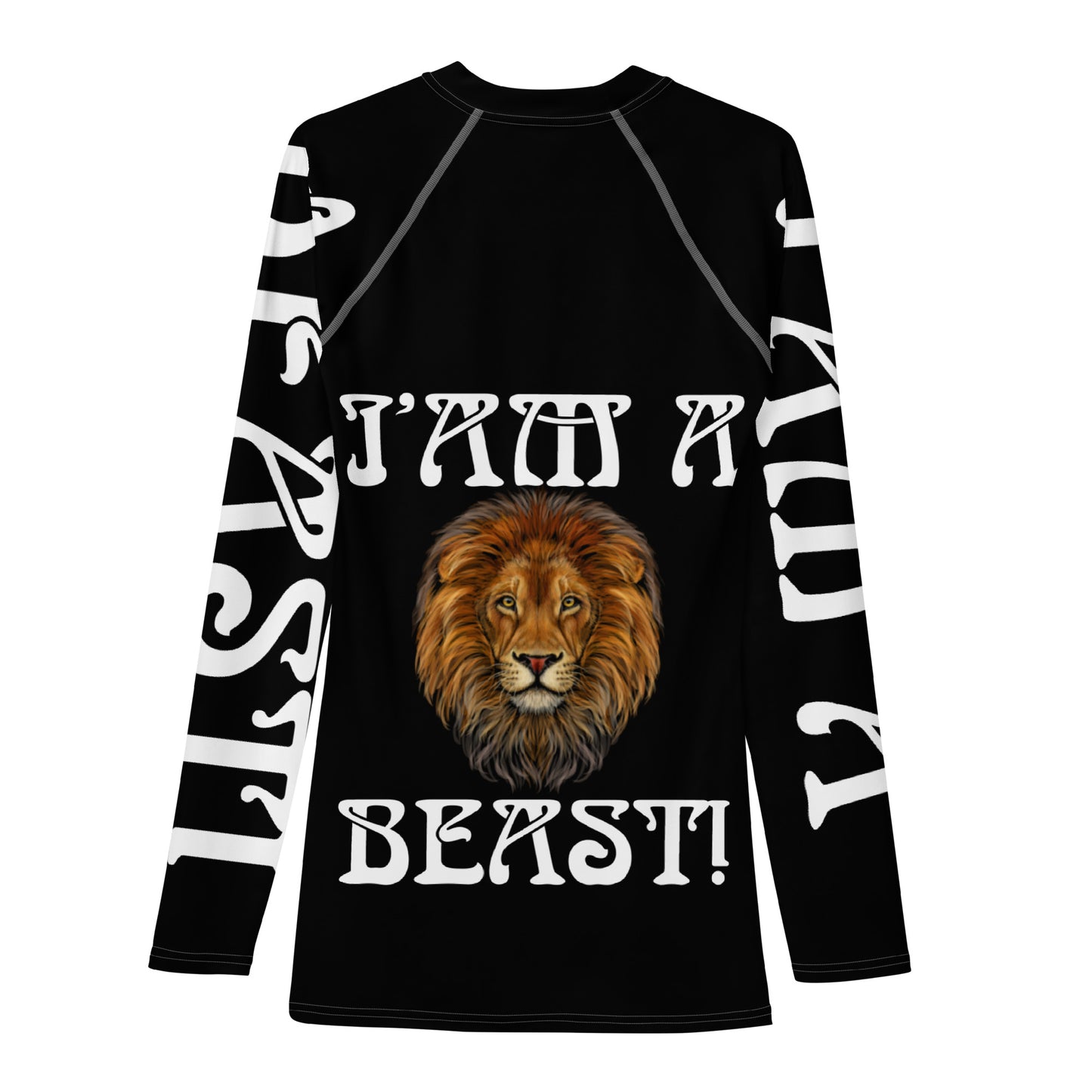 “I’AM A BEAST!”Black Men's Rash Guard W/White Font
