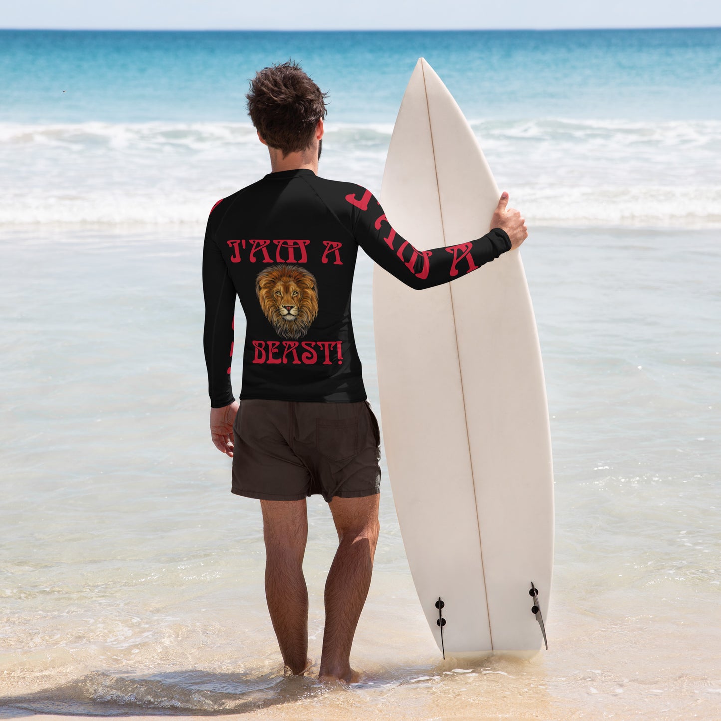 “I’AM A BEAST!”Black Men's Rash Guard W/Red Font