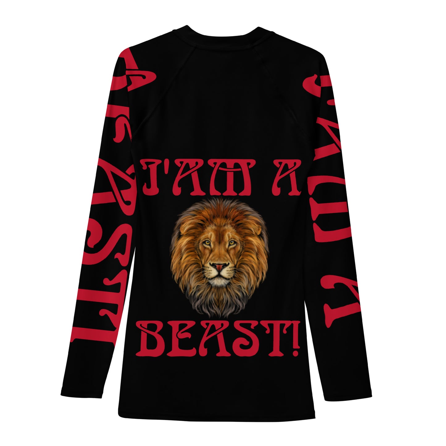 “I’AM A BEAST!”Black Men's Rash Guard W/Red Font