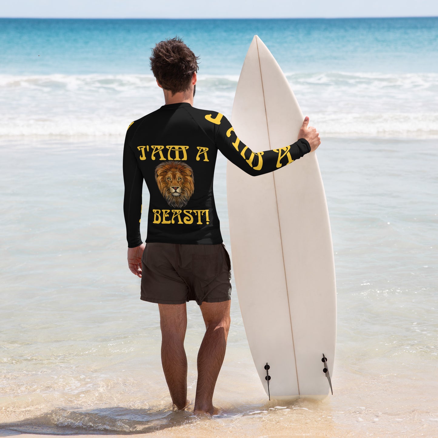 “I’AM A BEAST!”Black Men's Rash Guard W/Yellow Font