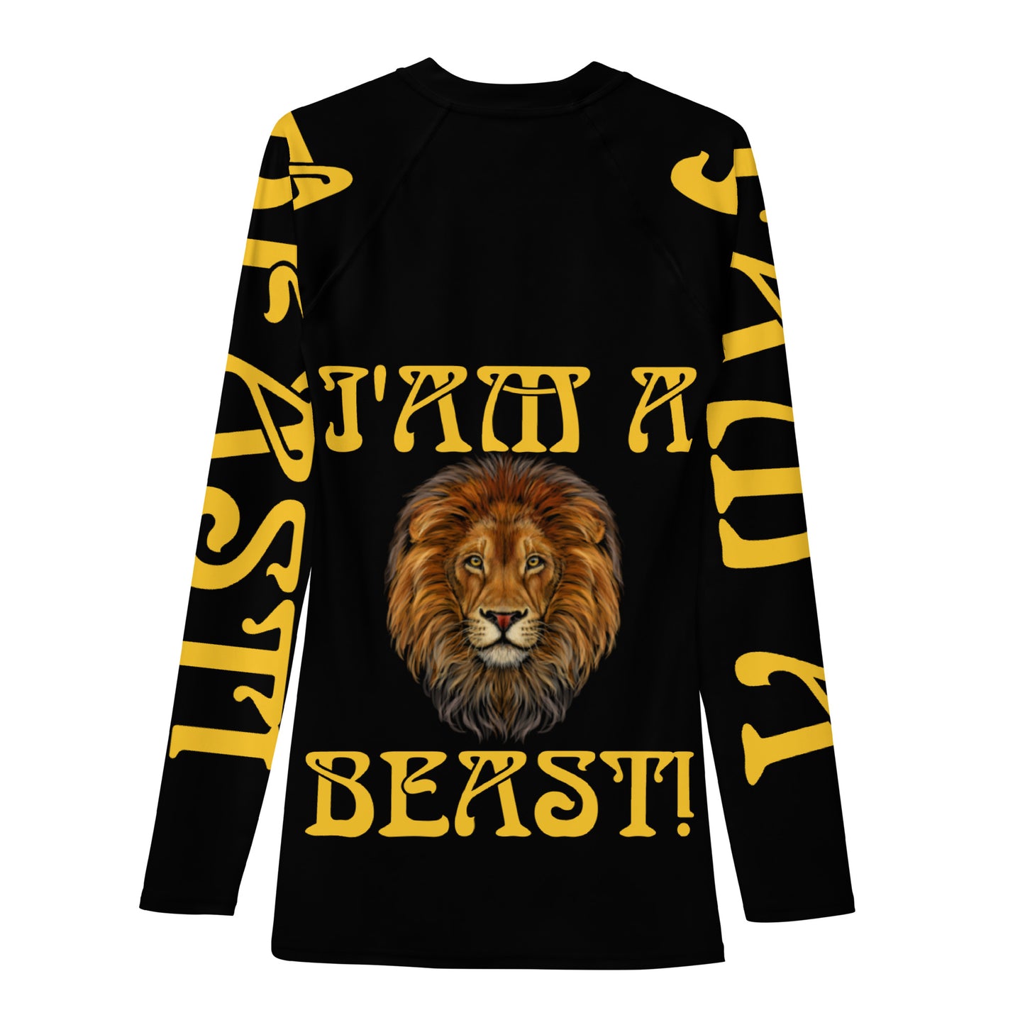 “I’AM A BEAST!”Black Men's Rash Guard W/Yellow Font