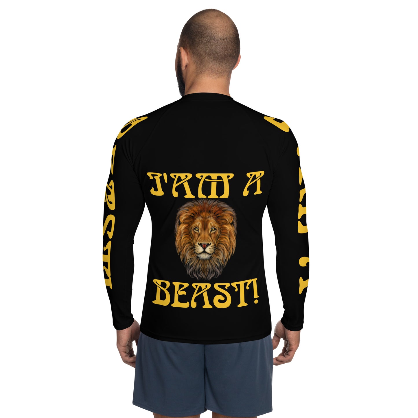 “I’AM A BEAST!”Black Men's Rash Guard W/Yellow Font