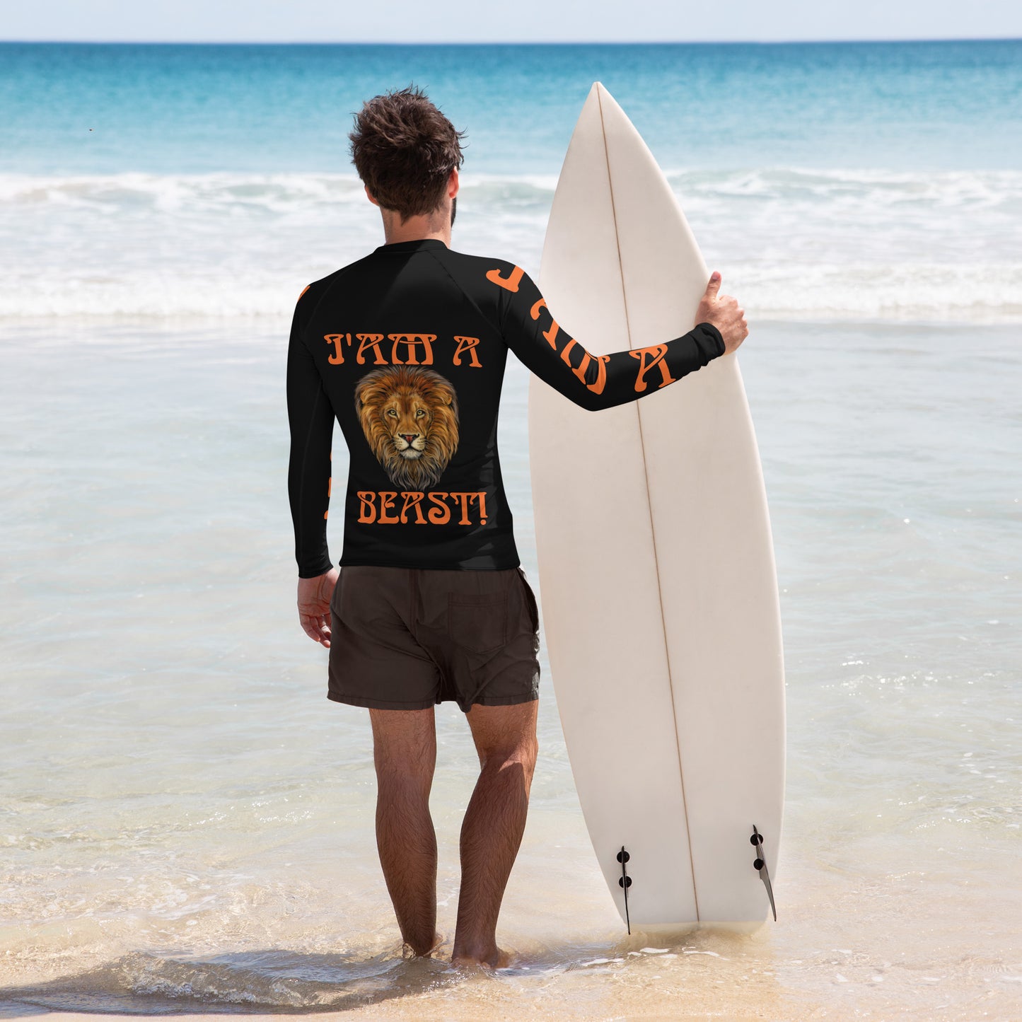 “I’AM A BEAST!”Black Men's Rash Guard W/Orange Font
