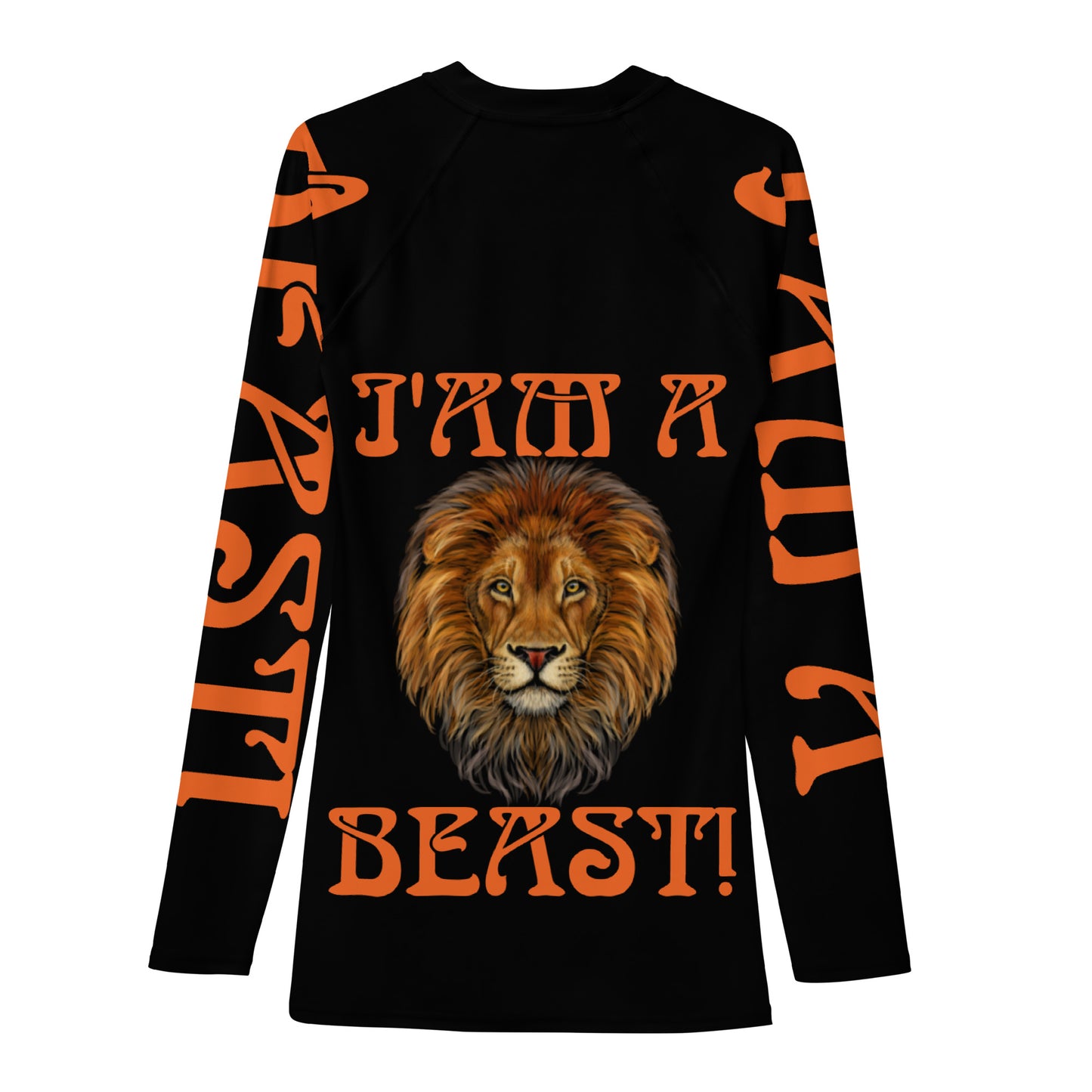 “I’AM A BEAST!”Black Men's Rash Guard W/Orange Font