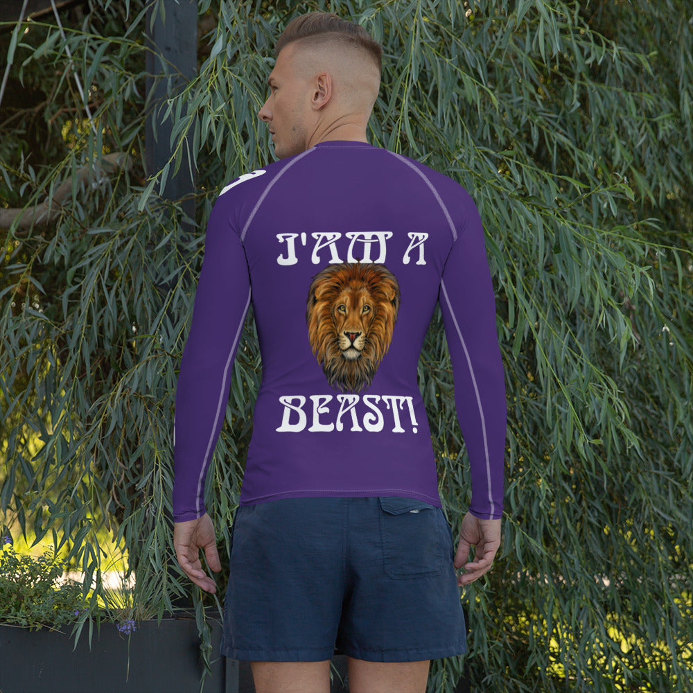“I’AM A BEAST!”Purple Men's Rash Guard W/White Font