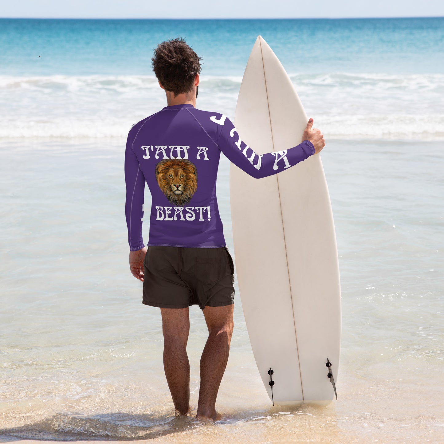 “I’AM A BEAST!”Purple Men's Rash Guard W/White Font