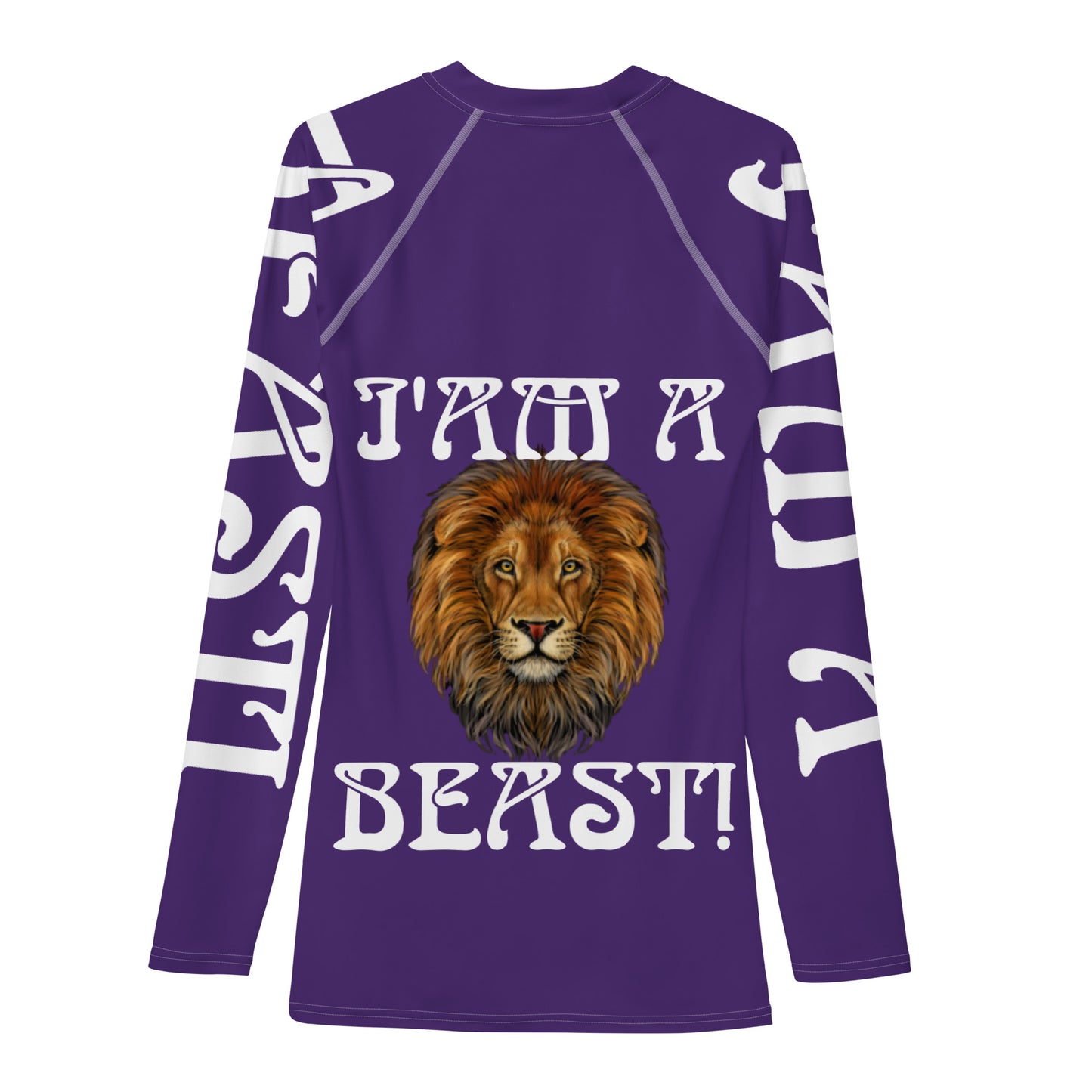 “I’AM A BEAST!”Purple Men's Rash Guard W/White Font