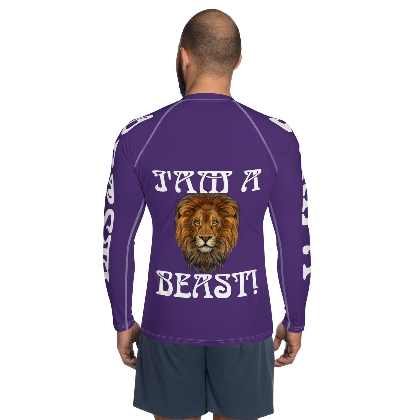 “I’AM A BEAST!”Purple Men's Rash Guard W/White Font
