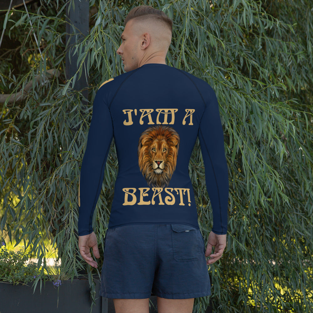 “I’AM A BEAST!”Navy Men's Rash Guard W/Fawn Font