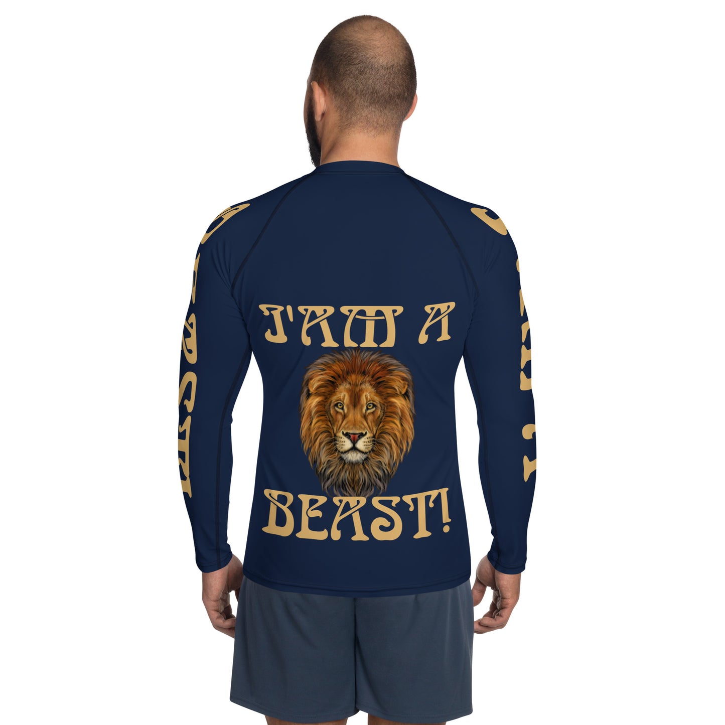 “I’AM A BEAST!”Navy Men's Rash Guard W/Fawn Font