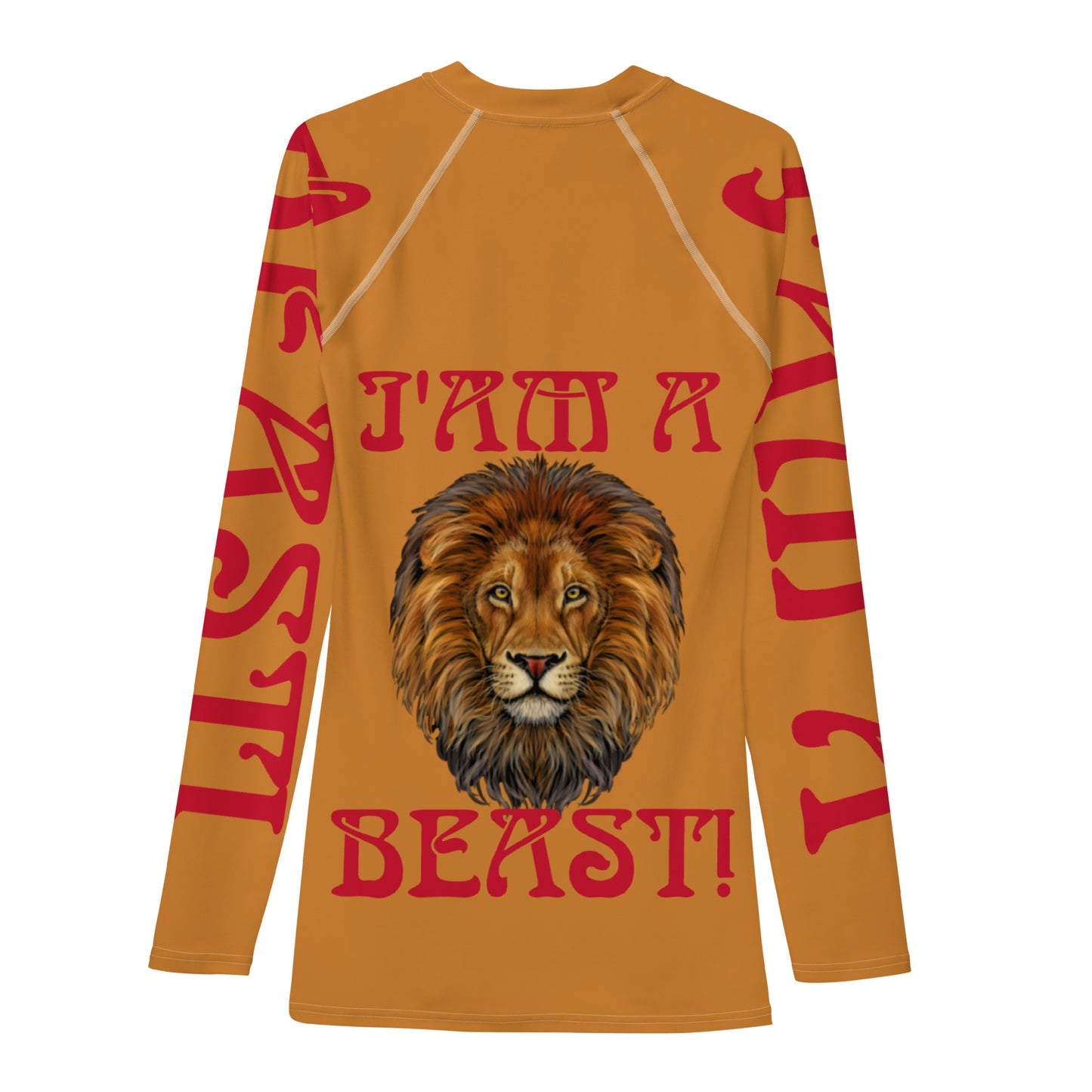 “I’AM A BEAST!”Bronze Men's Rash Guard W/Red Font