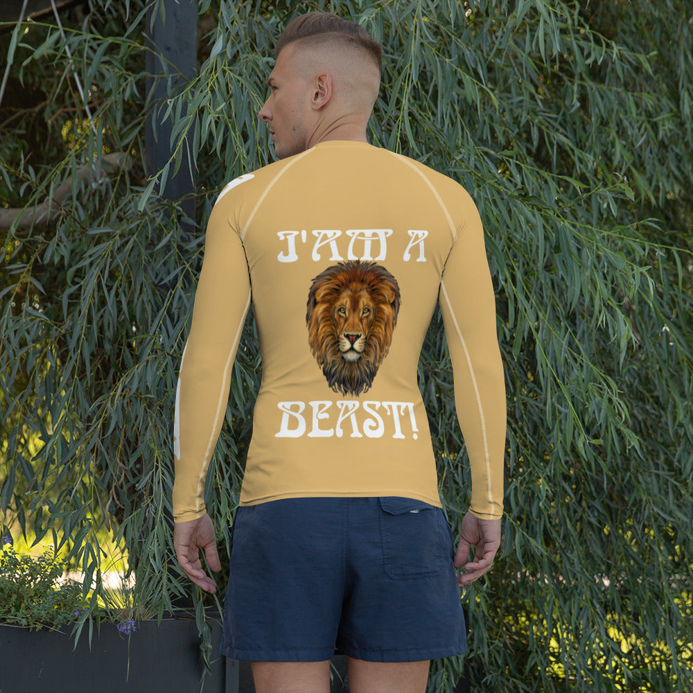 “I’AM A BEAST!” Fawn Men's Rash Guard W/White Font