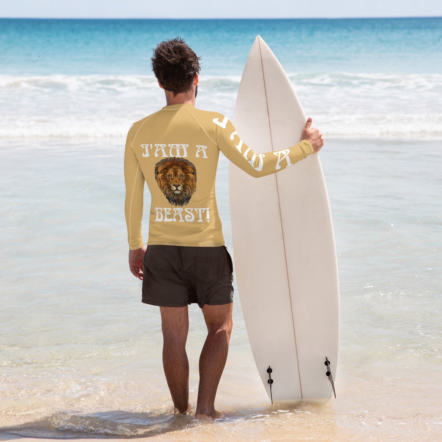 “I’AM A BEAST!” Fawn Men's Rash Guard W/White Font