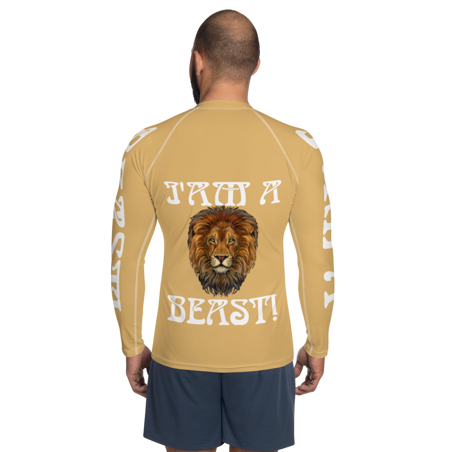 “I’AM A BEAST!” Fawn Men's Rash Guard W/White Font