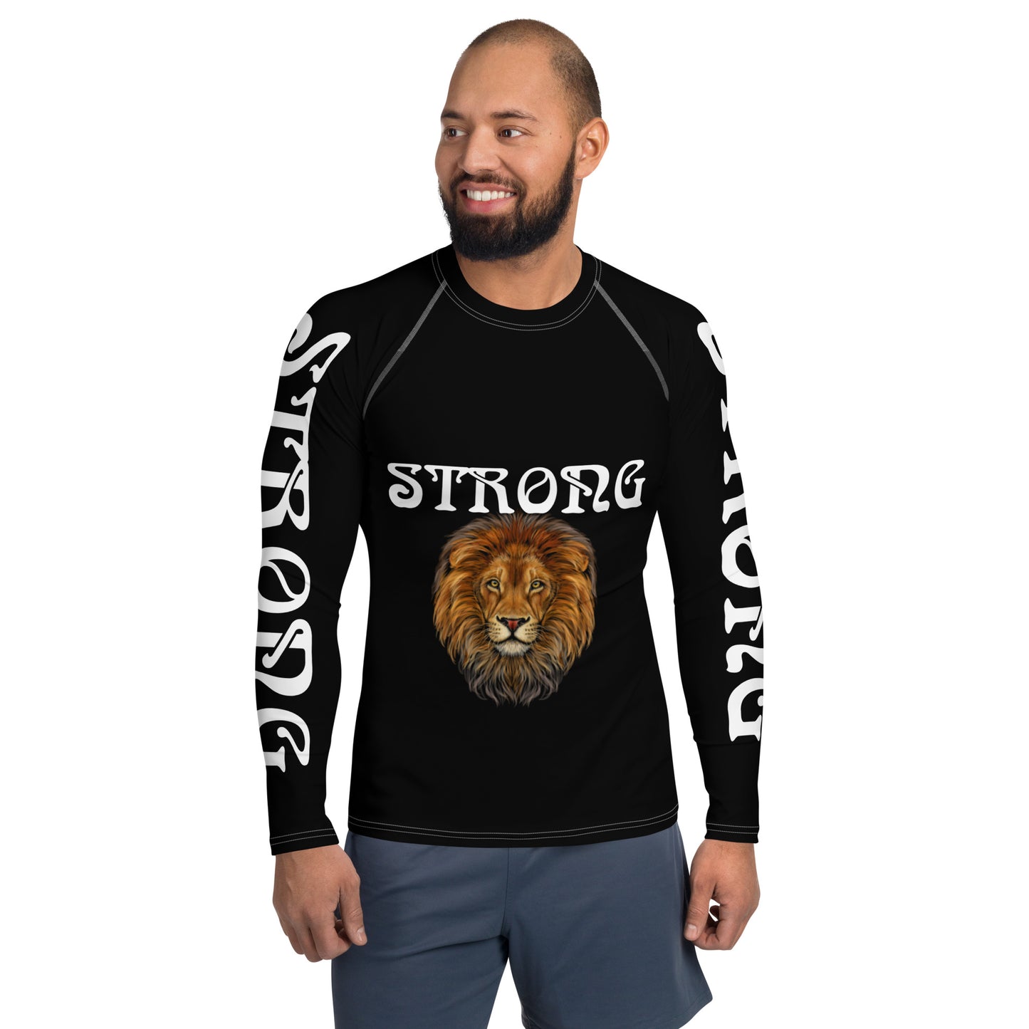 “STRONG”Black Men's Rash Guard W/White Font