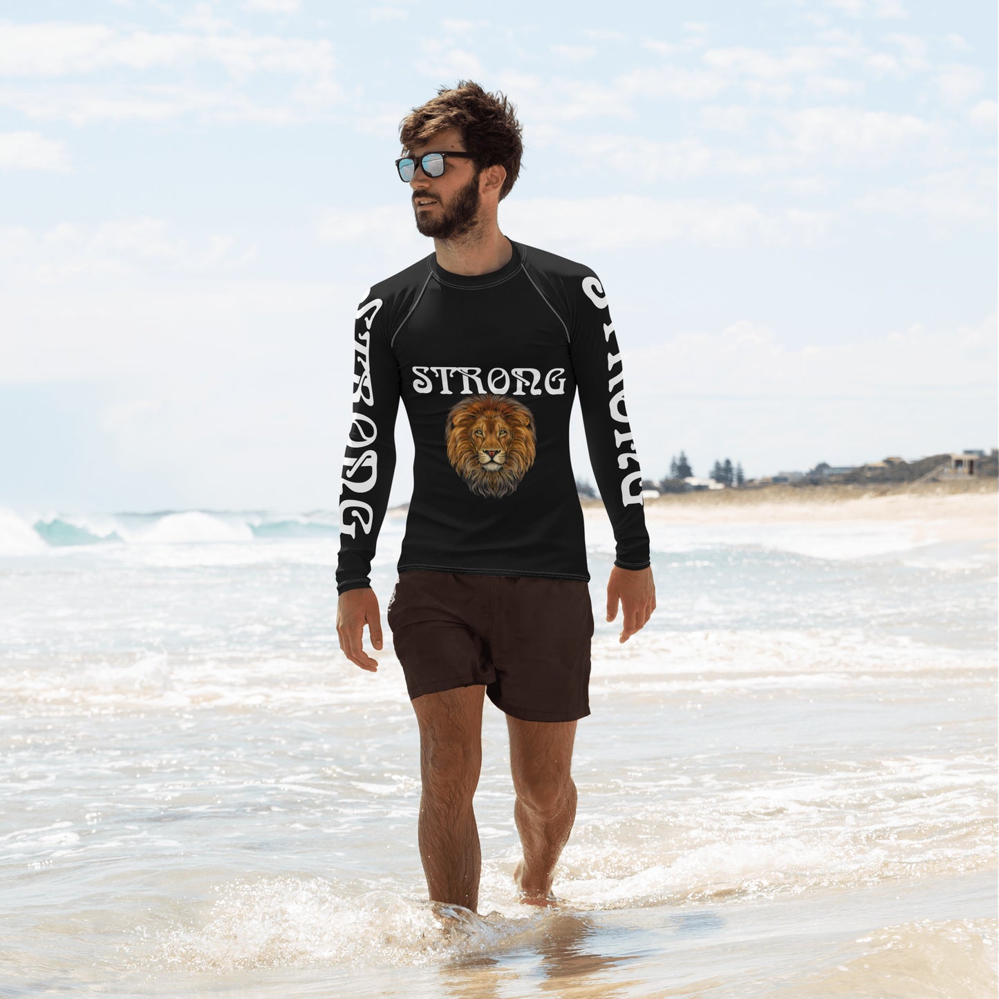 “STRONG”Black Men's Rash Guard W/White Font