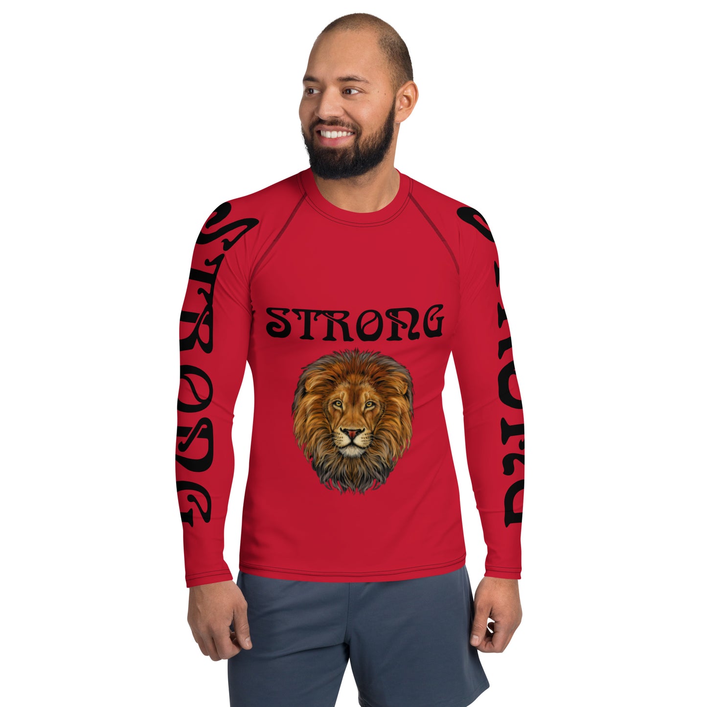 “STRONG”Red Men's Rash Guard W/Black Font