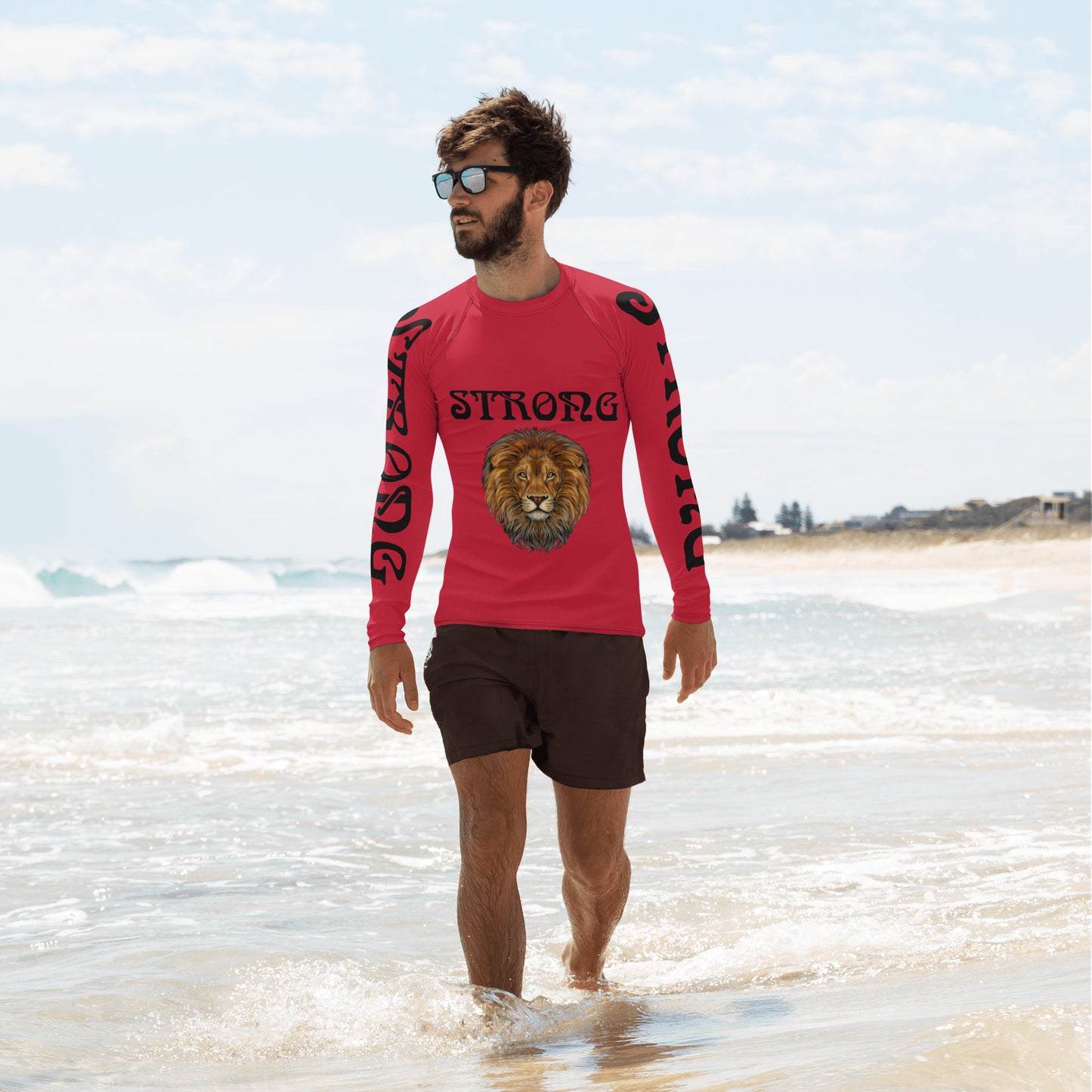 “STRONG”Red Men's Rash Guard W/Black Font
