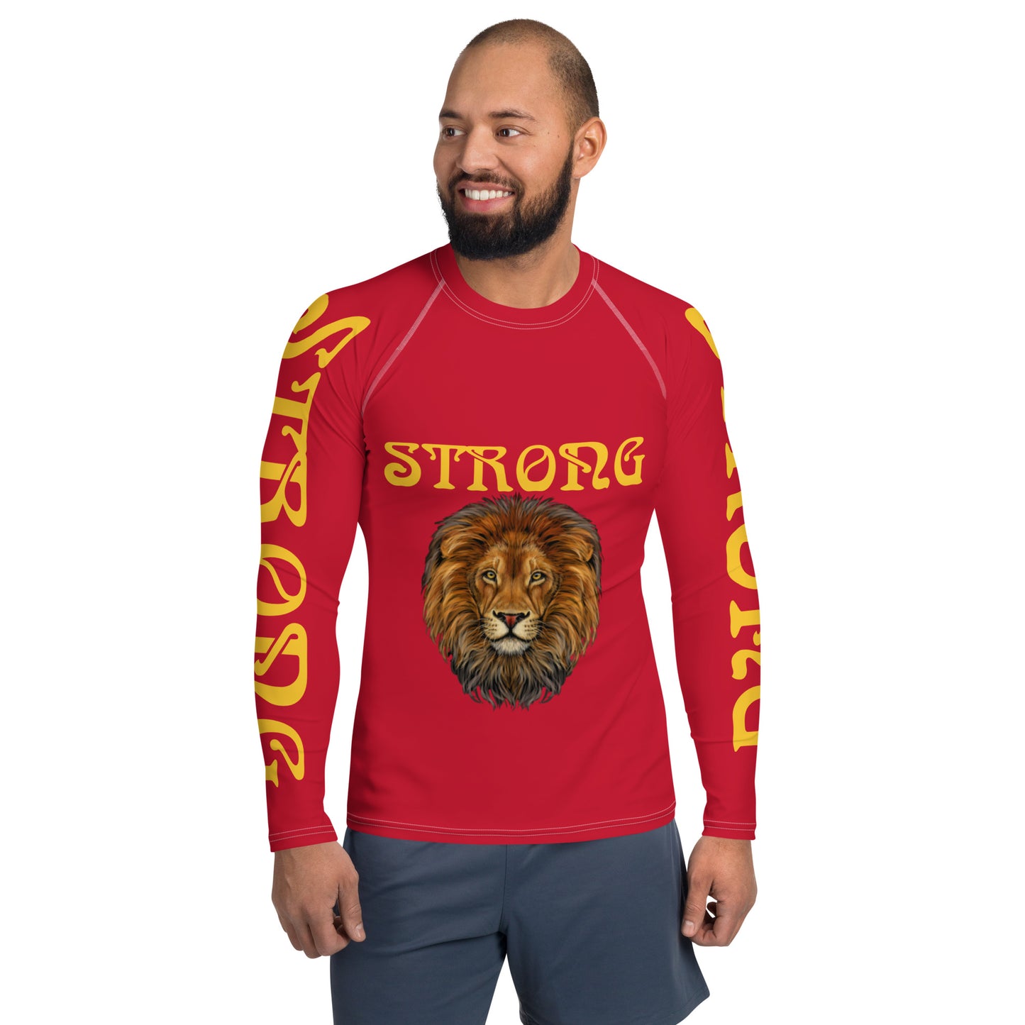 “STRONG”Red Men's Rash Guard W/Yellow Font