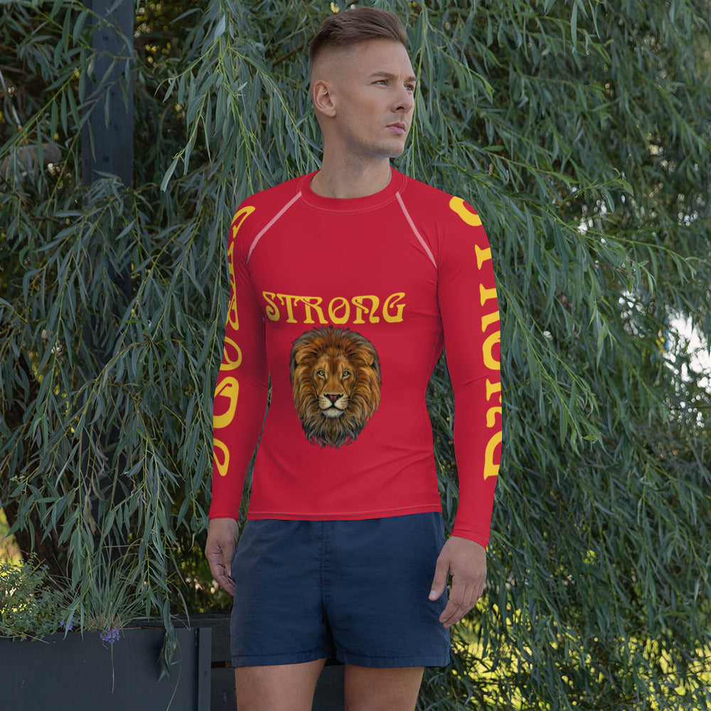 “STRONG”Red Men's Rash Guard W/Yellow Font