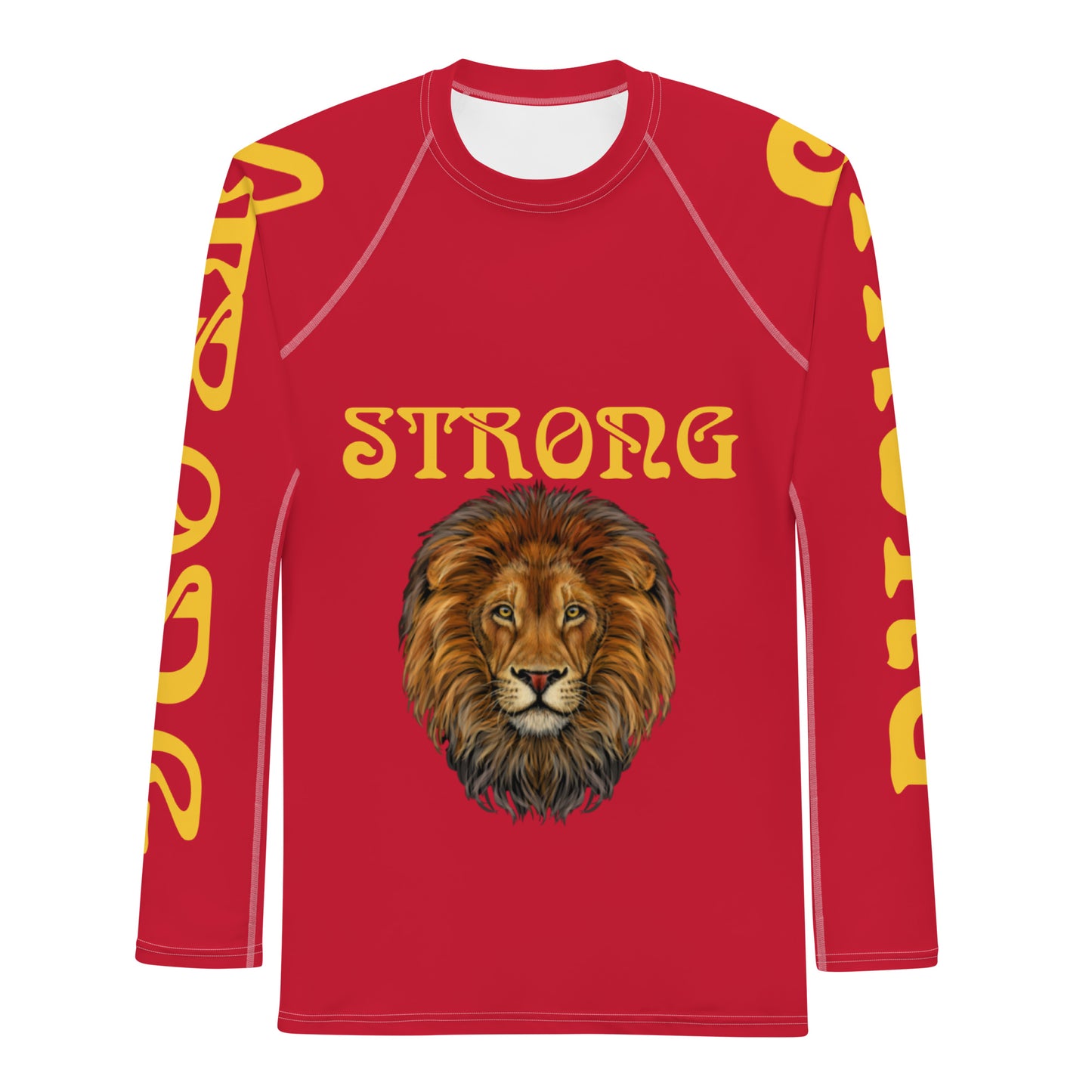 “STRONG”Red Men's Rash Guard W/Yellow Font