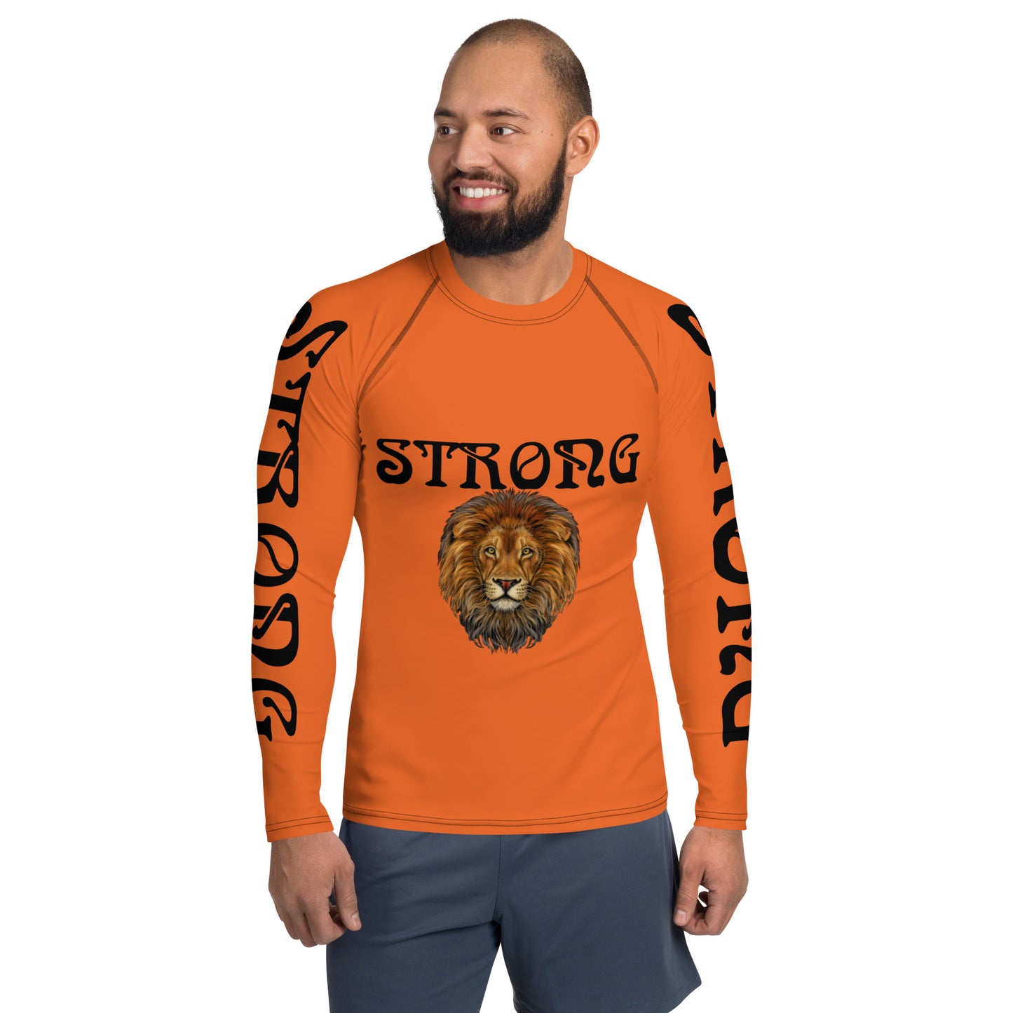 “STRONG”Orange Men's Rash Guard W/Black Font